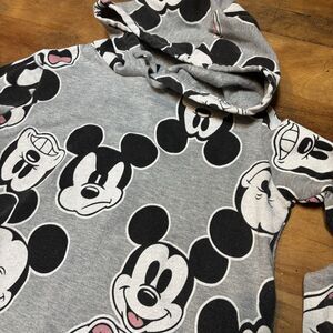 Disney Parks Mickey Mouse AOP Faces Crop Sweatshirt Women's S Gray Hoodie